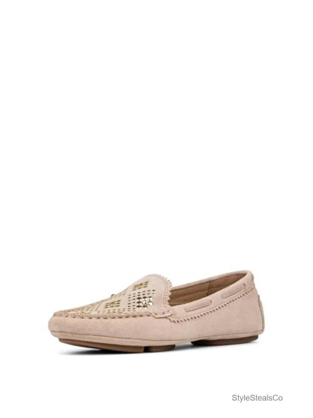 Suede Driver-Style Loafer with Metal Studs and Memory Foam